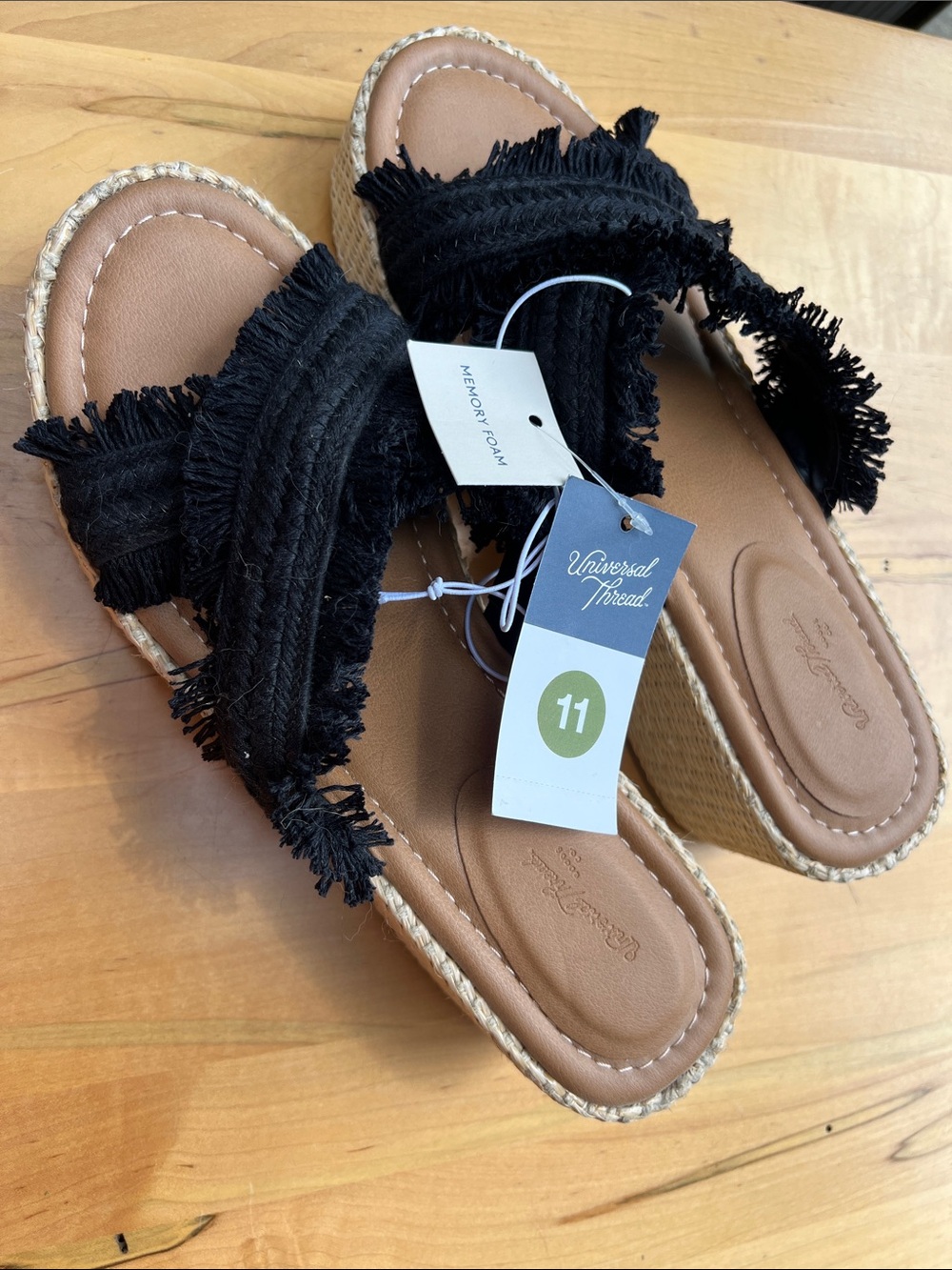 NWT Universal Thread Black Fringe Espadrille Slide Sandals - Women’s